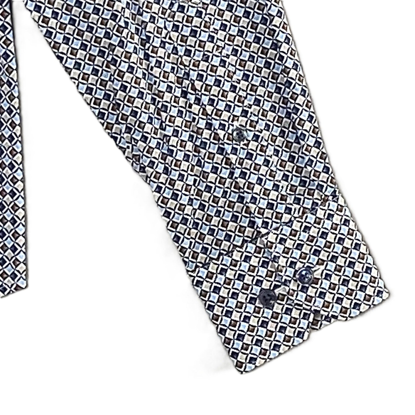 Bugatchi Dress Shirt Men's Small Long Sleeve Button-Up Blue Brown Geo