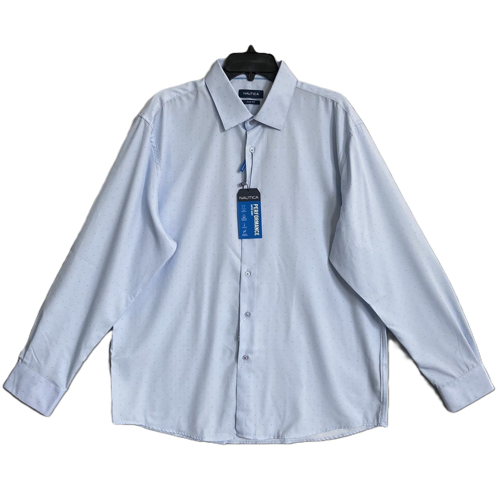 Nautica Dress Shirt Men's XL 17-17.5 34/35 Performance Slim Fit Blue Dot