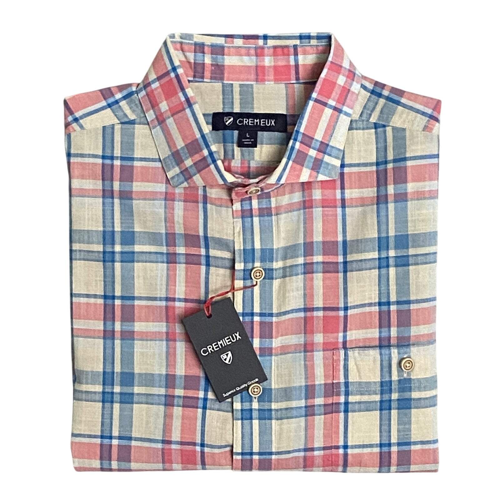 Daniel Cremieux 38 Men's Large Short Sleeve Button-Up Shirt Pink & Blue