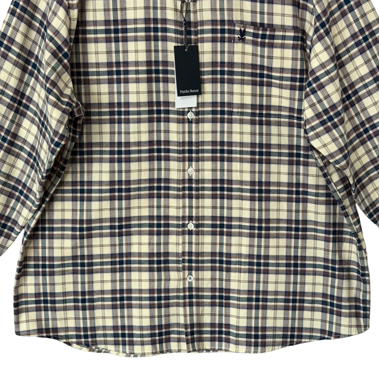 Psycho Bunny Flannel Shirt Men's XXL Plaid Long Sleeve Brown Plaid