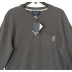 Psycho Bunny Henley T-Shirt Men's Medium Long Sleeve Chest Pocket Dark Gray
