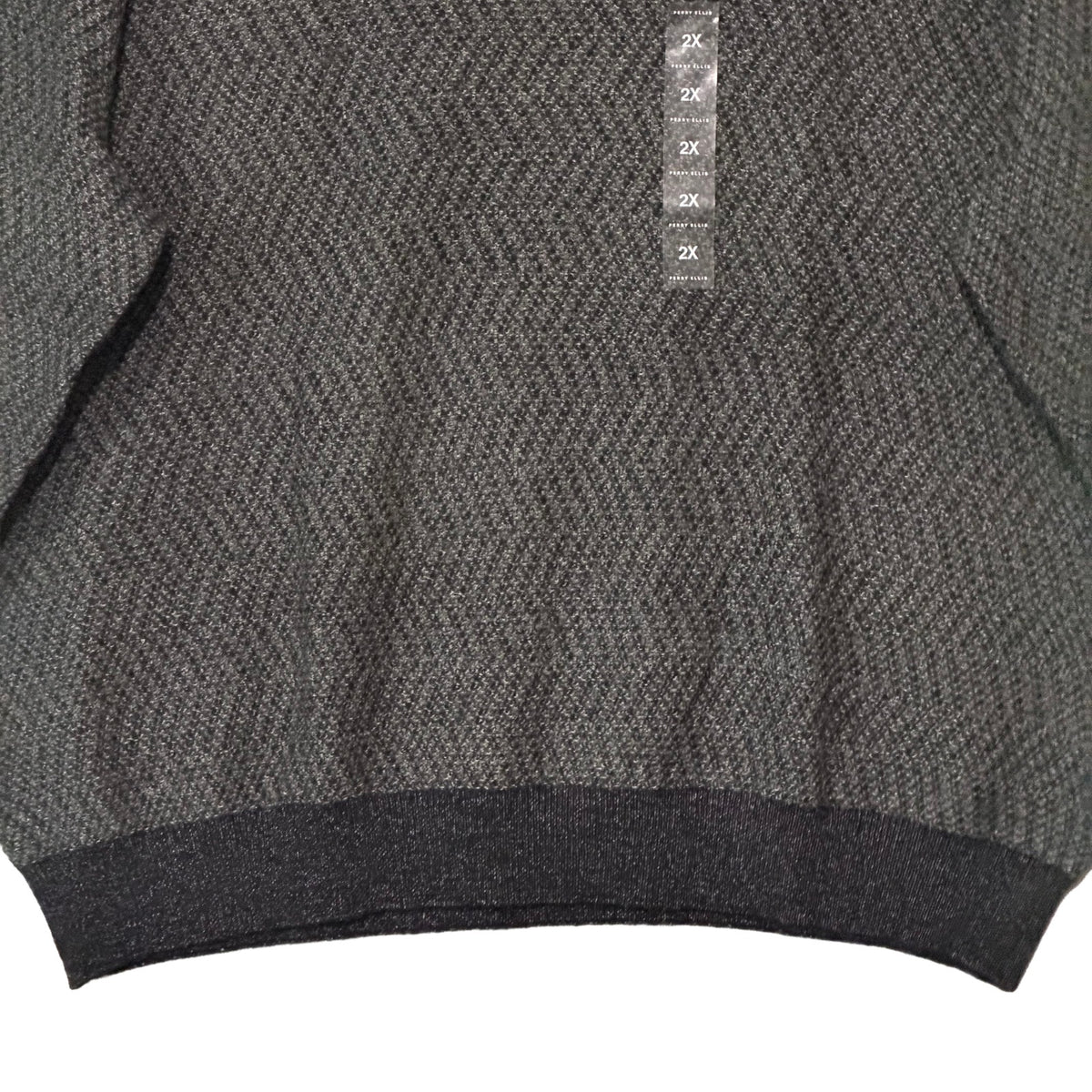 Perry Ellis Sweater Men's 2X Big & Tall Yarn Herringbone Crew Neck Black