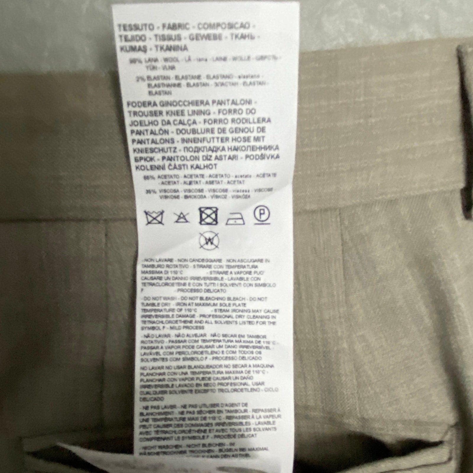 Armani Exchange Dress Pant Men's 32W Flat Front Raw Hem Stretch Wool Taupe