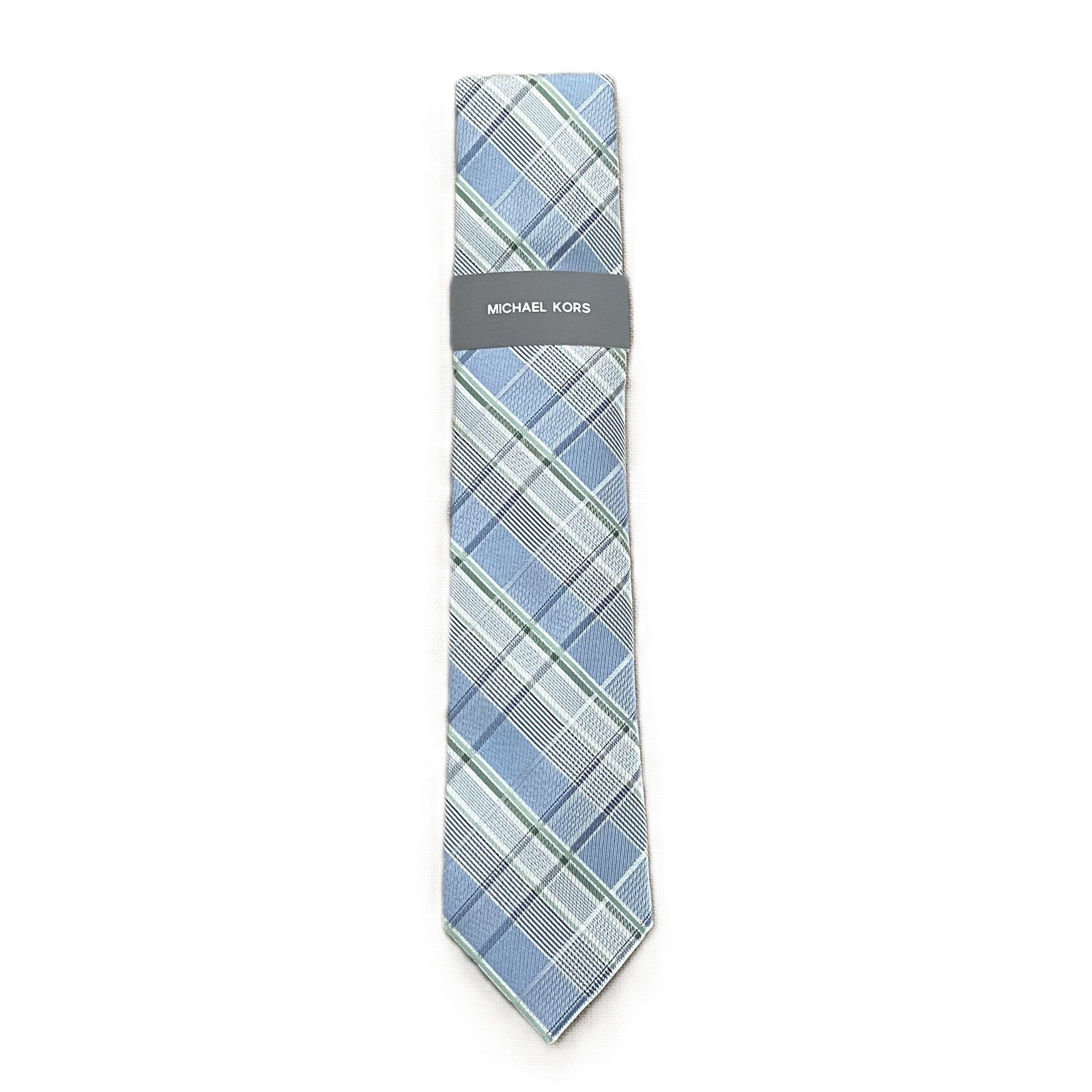 Michael Kors Necktie 3" Green Sutton Plaid Standard Length Silk Blend
