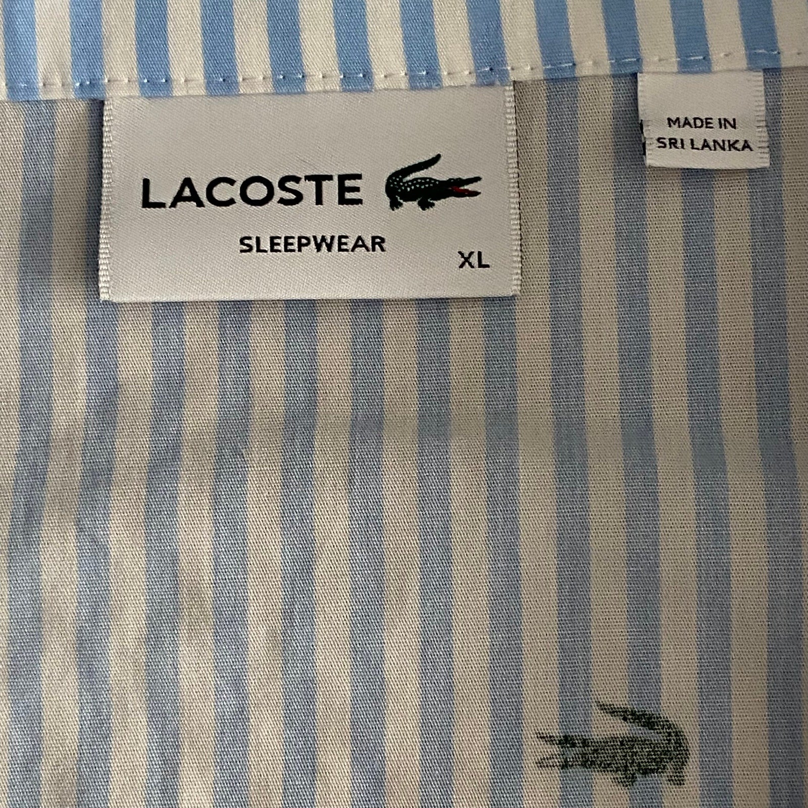 Lacoste Sleepwear Men's XL Poplin Pajama Shirt Cotton Blue Pinstripe