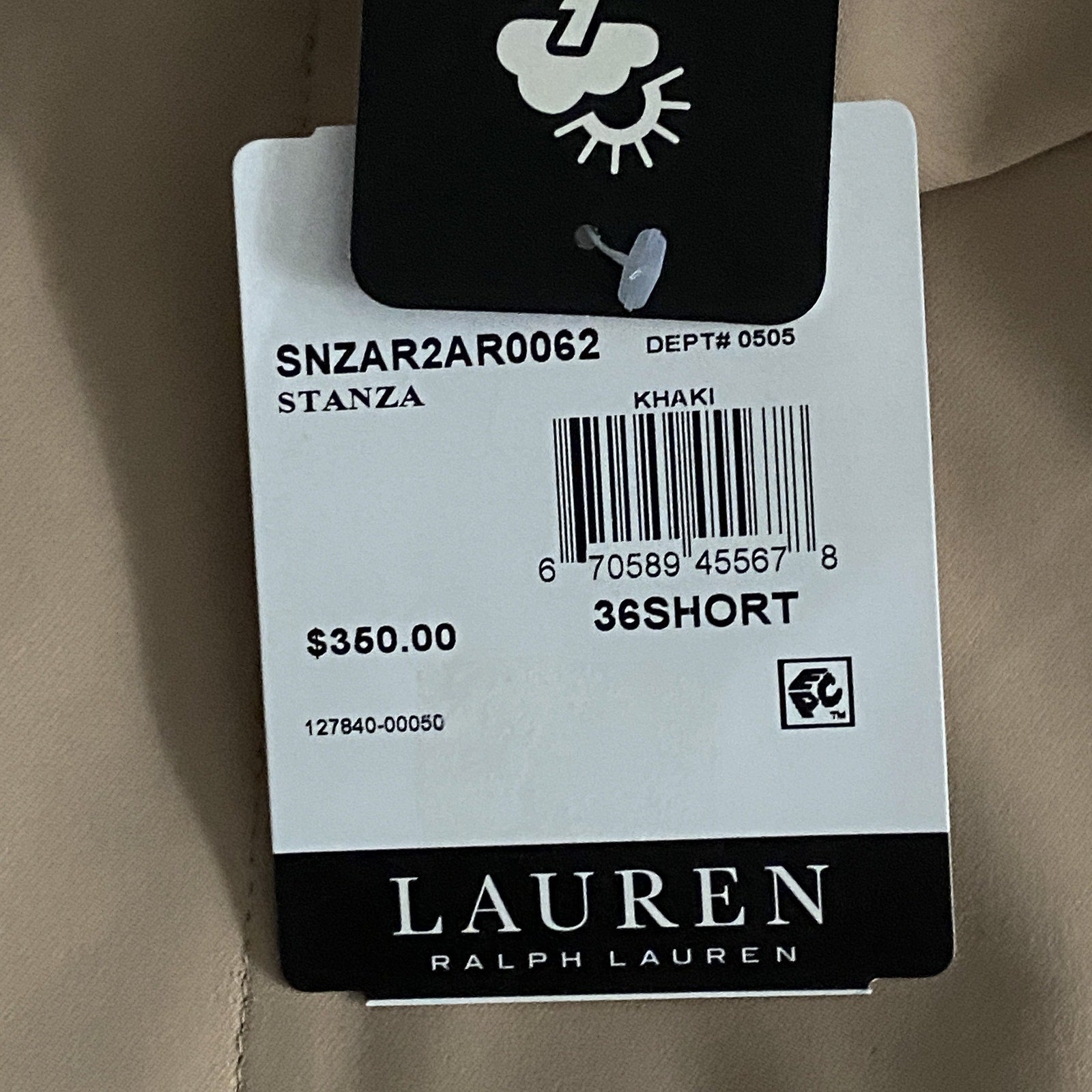 Lauren Ralph Lauren Coat Men's 36 Short All-Weather Coat Stanza Solid Khaki NEW