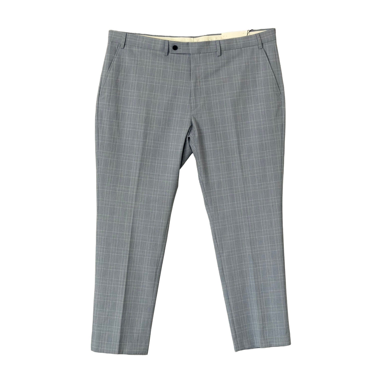 Calvin Klein Dress Pant Men's 42"x30" Slim Fit Flat Front Stretch Blue Plaid