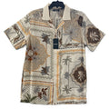 Murano Camp Shirt Men's XLT Big & Tall Bandana Print Linen Blend Egg Shell
