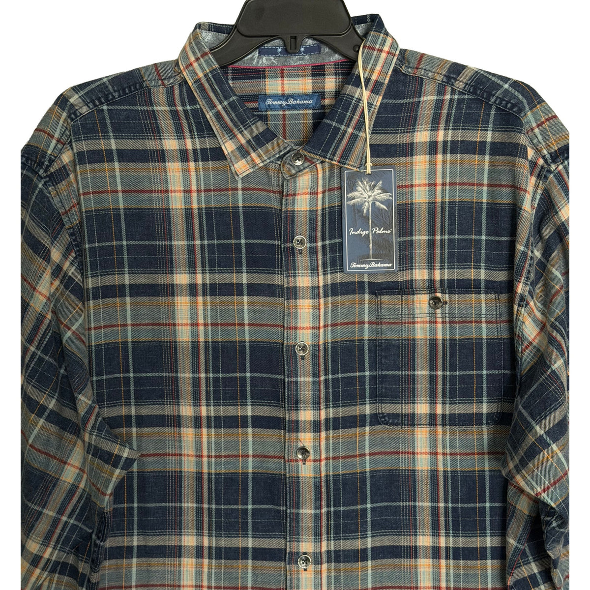 Tommy Bahama LS Shirt Men's 3XLB Big & Tall "Baranco Plaid" Indigo Palms