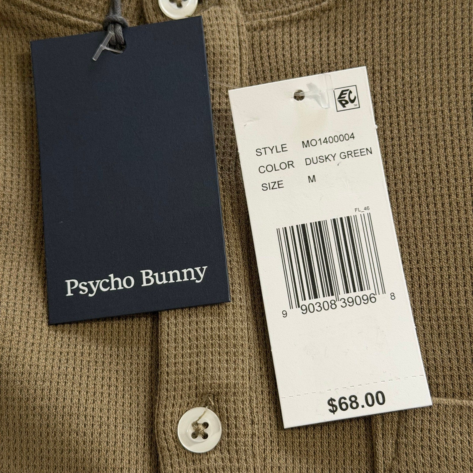 Psycho Bunny Henley T-Shirt Men's Medium Long Slv Chest Pocket Dusky Green