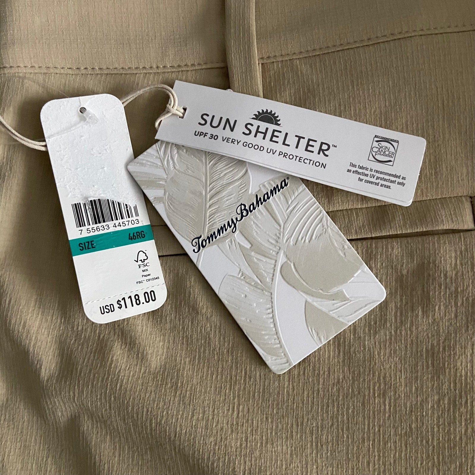 Tommy Bahama Men's 46RG x 10 "Chip Shot Short" Fog Beige 5-Pocket Stretch