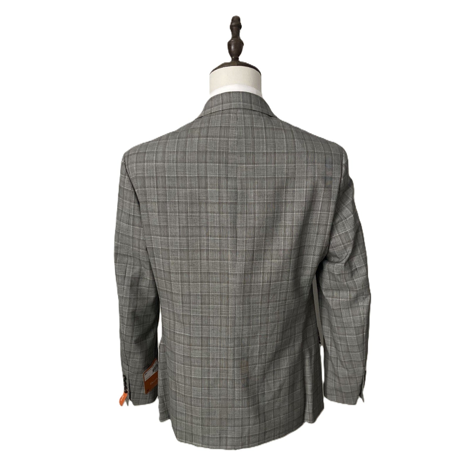 Tallia Suit Jacket Men's 38 Short Stretch Wool Blend Cream/Brown Plaid