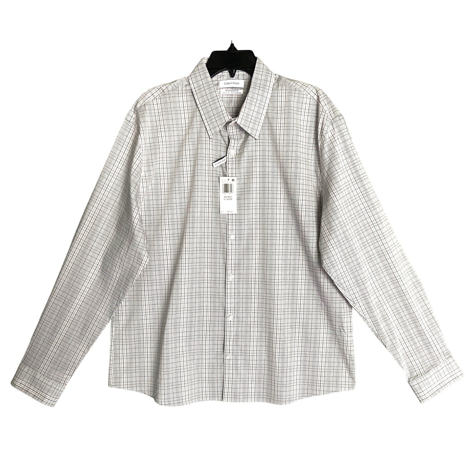 Calvin Klein Shirt Men's XL Stain Shield Extra Slim Fit Long Sleeve Plaid