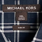 Michael Kors Men's XXL Slim Fit Short Sleeve Shirt Linen Dark Blue Check