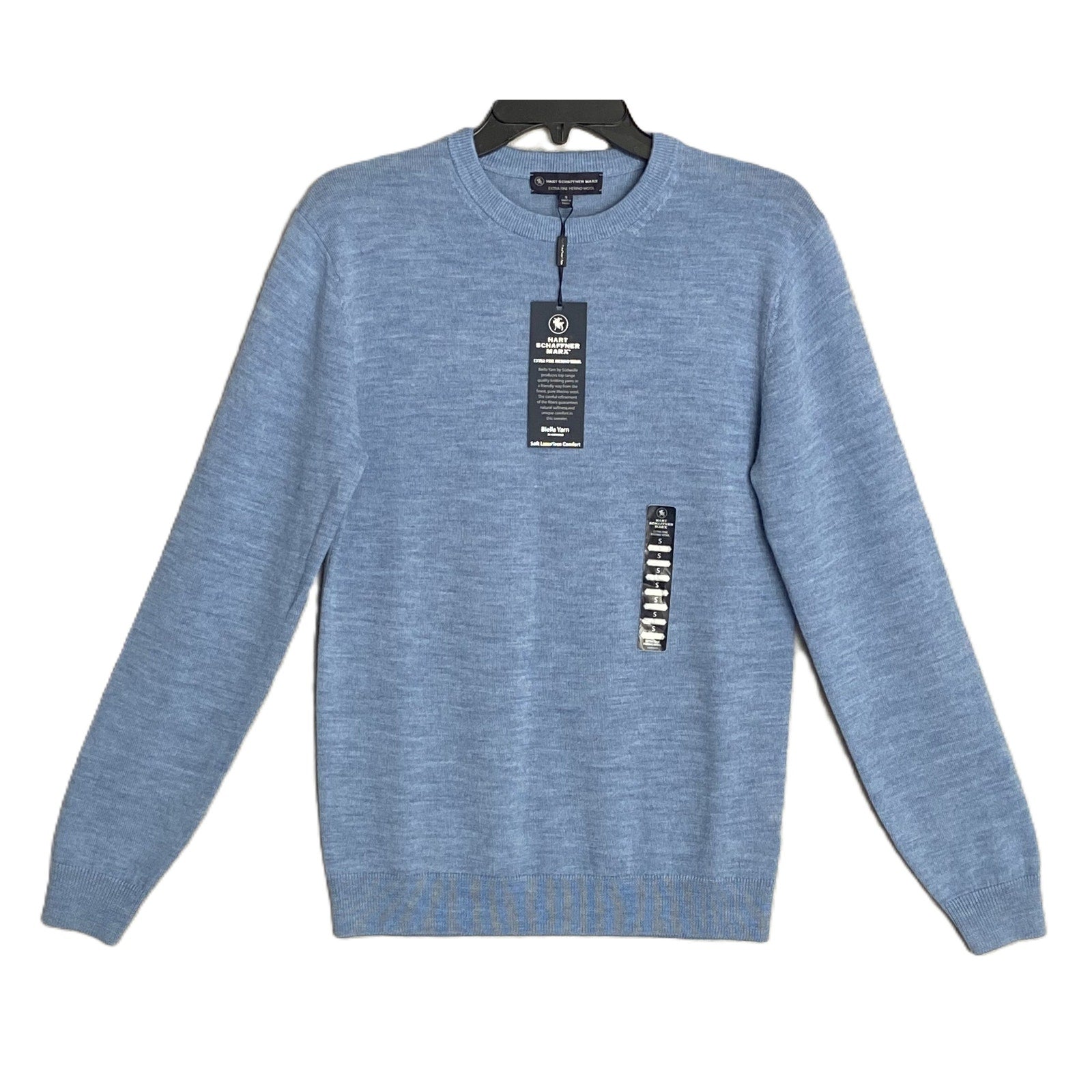 Hart Schaffner Marx Sweater Men's Small Crew Neck Merino Wool Blue Heather