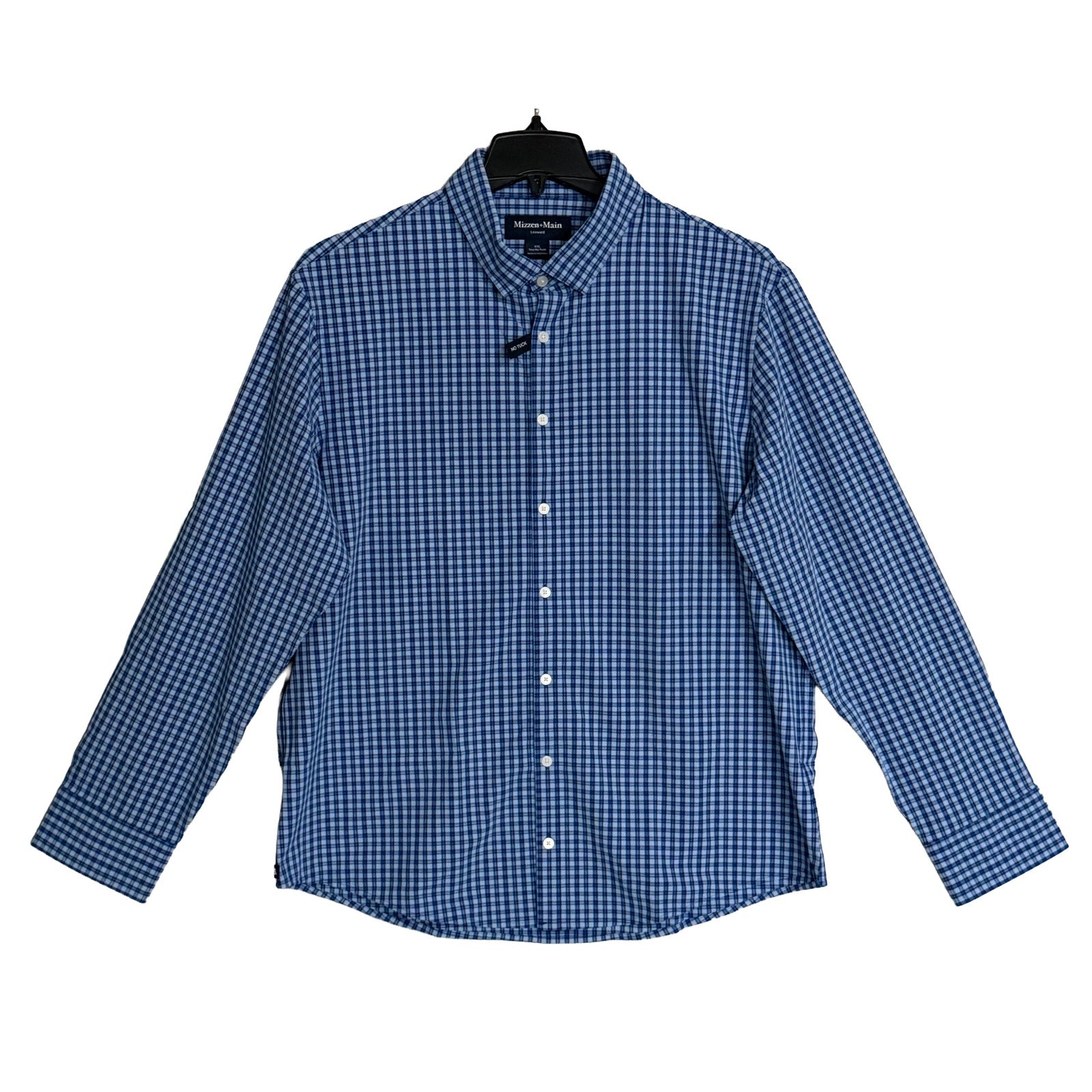 Mizzen+Main Shirt Men's XXL Leeward Trim Fit No Tuck Cobalt Ben Plaid