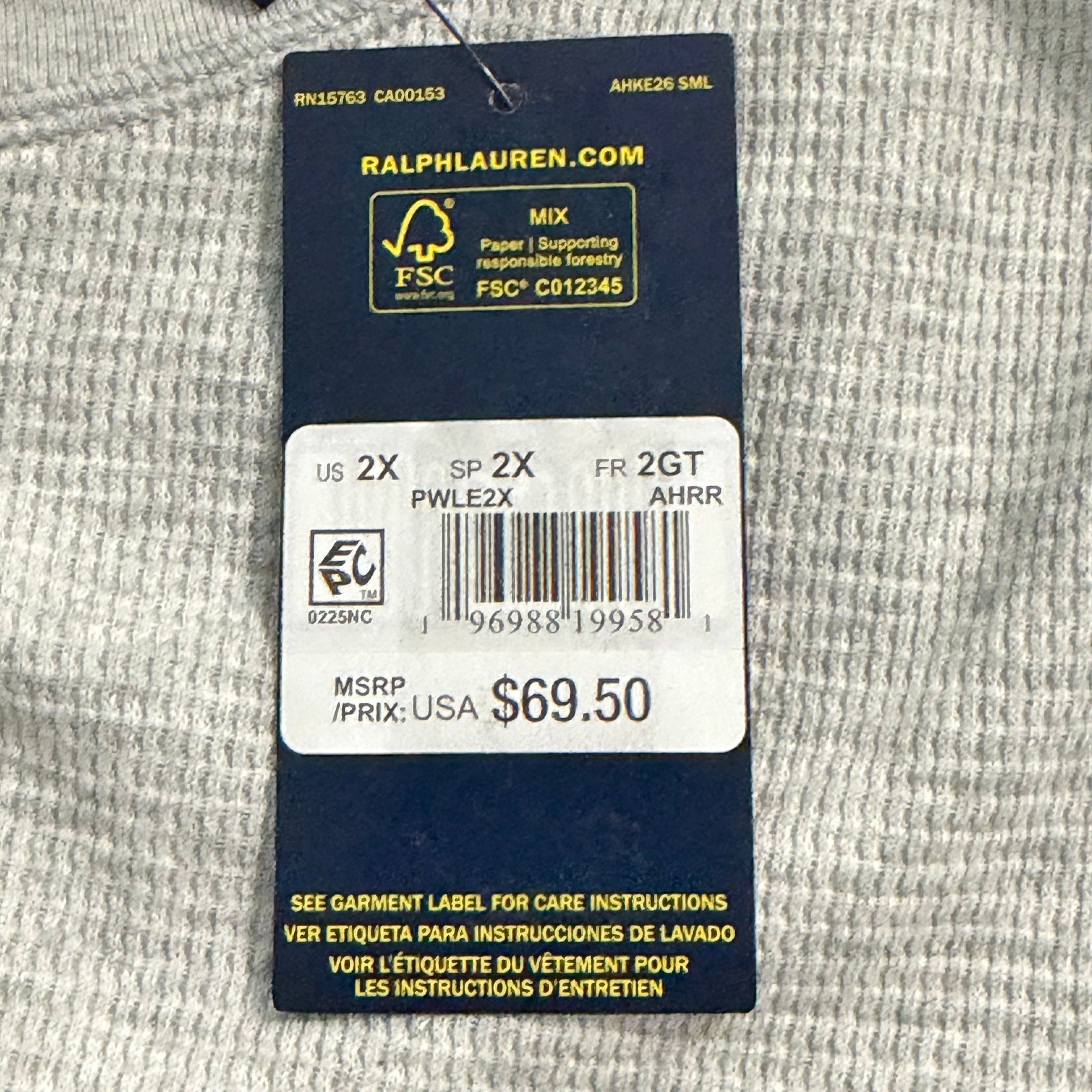 Polo Ralph Lauren Sleepwear Men's XXL Crew Neck Long Sleeve Knit Shirt Grey
