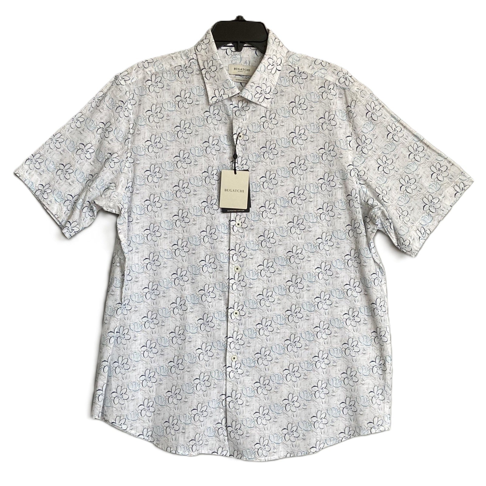 Bugatchi Shirt Men's Large Classic Fit Button-Up Short Sleeve Almond Floral
