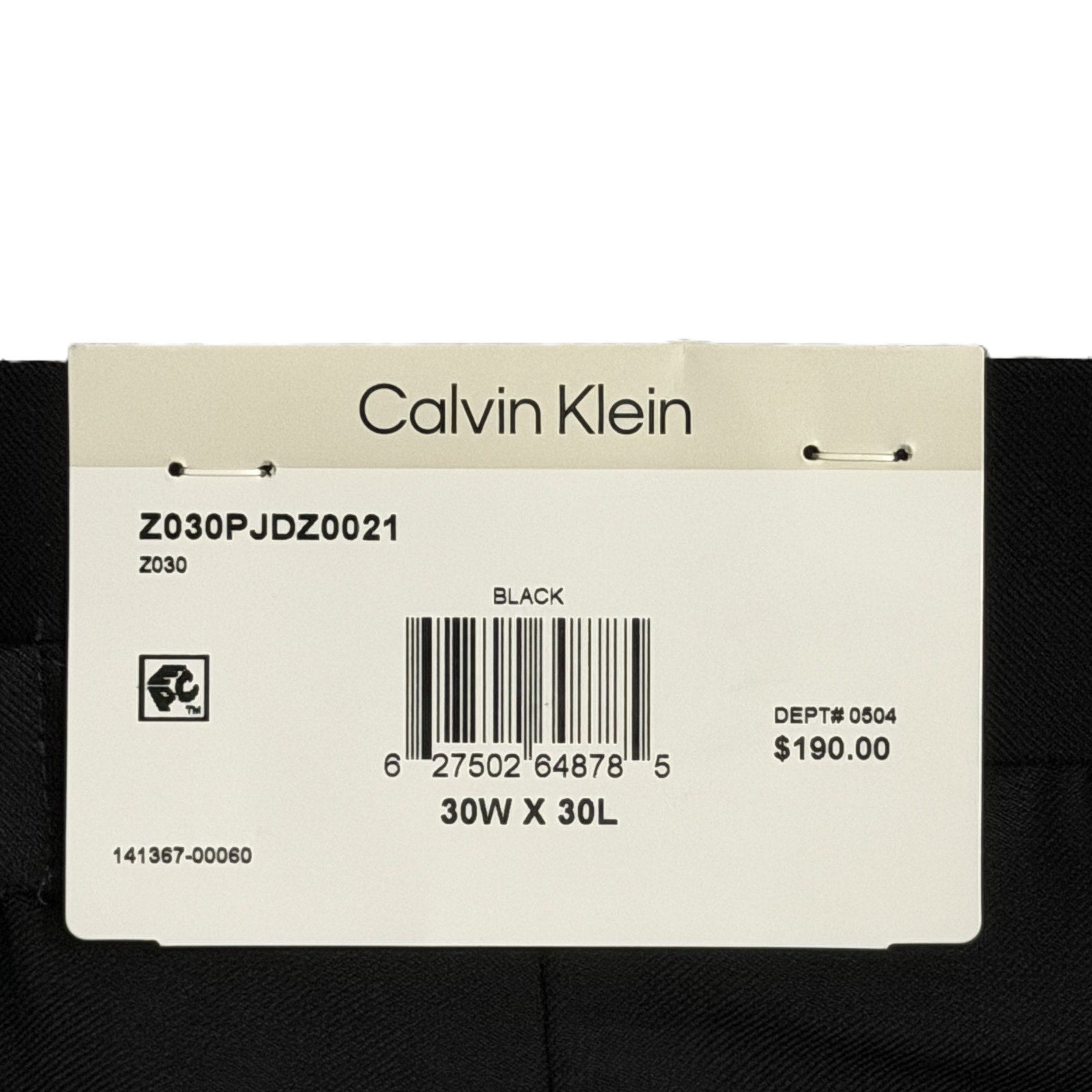 Calvin Klein Dress Pant Men's 30"x30" Slim Fit Wool Pleated Front Black