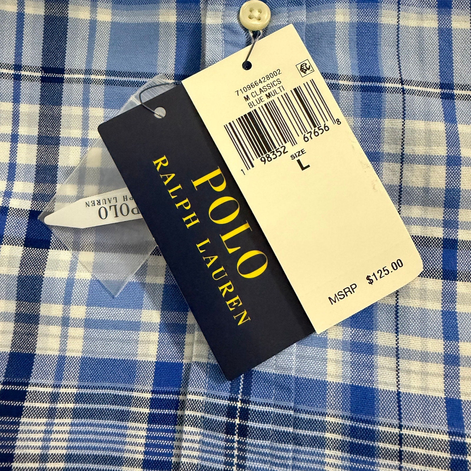 Polo Ralph Lauren Shirt Men's Large Classic Fit Long Sleeve Blue Plaid