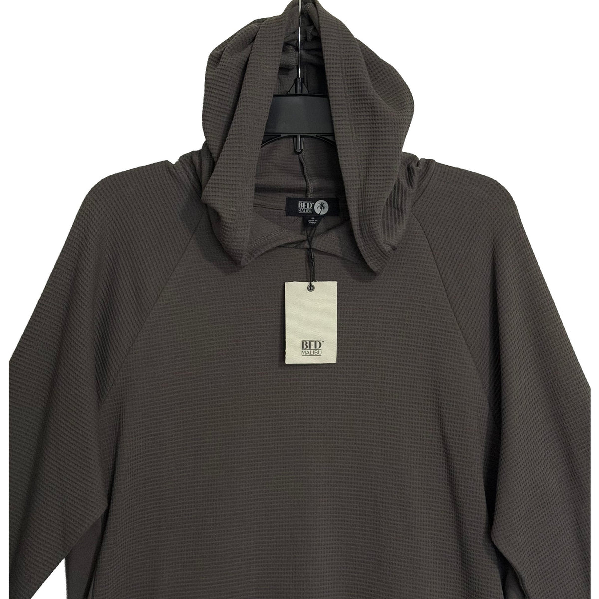 BFD Malibu Hoodie Men's Small Waffle Thermal Long Sleeve Hoodie Carbon