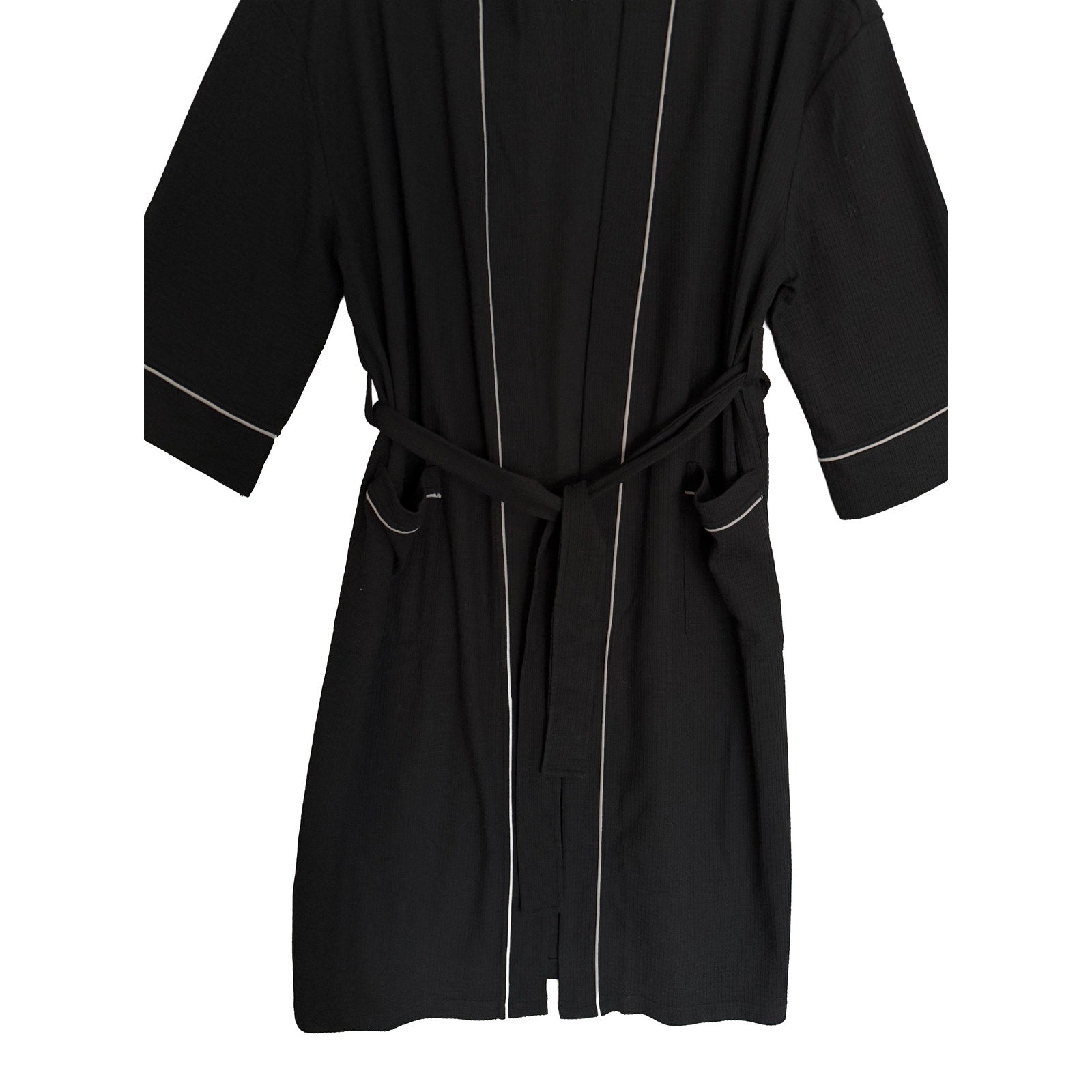 Majestic International Robe Men's XL/XXL Kimono Robe Knit Waffle Black