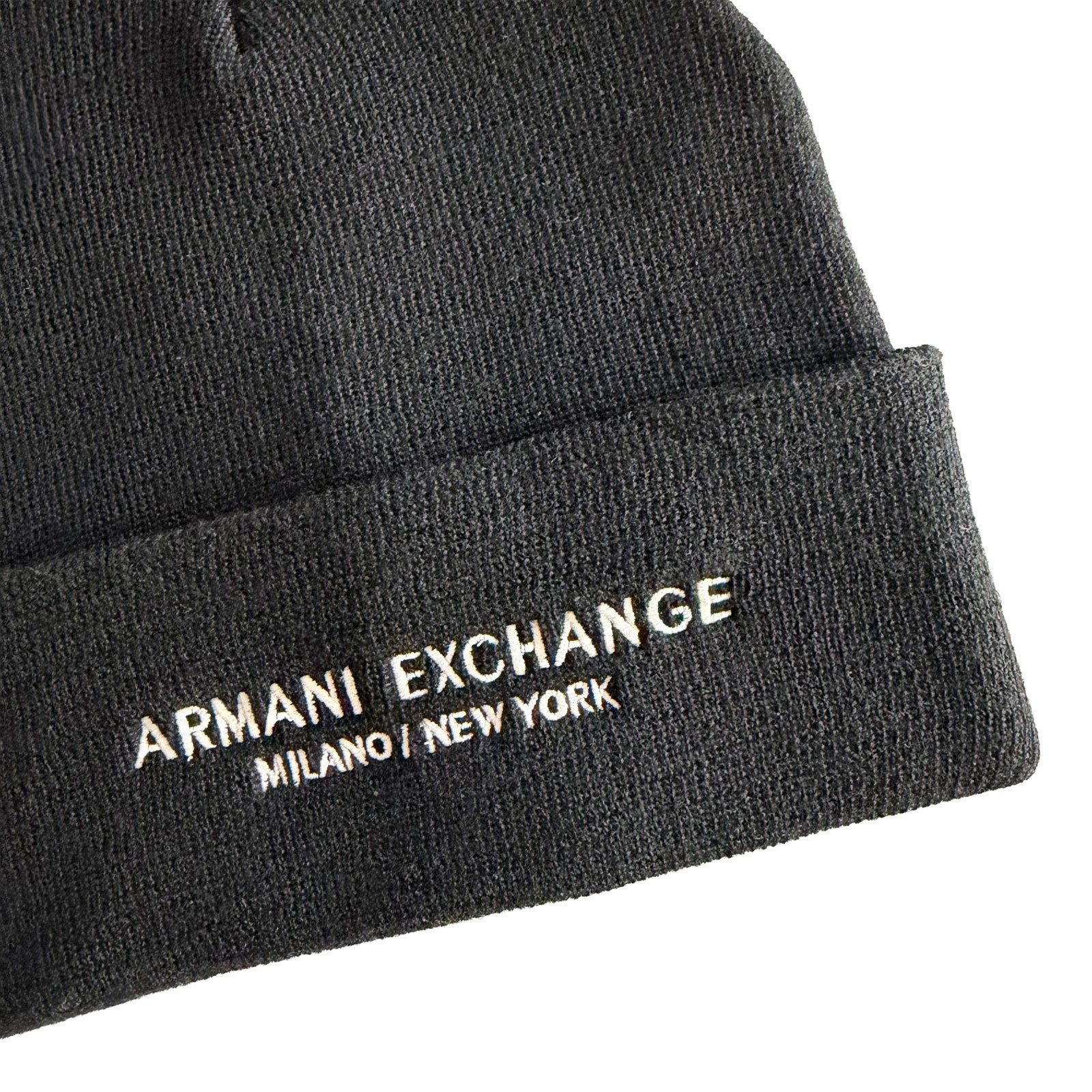 Armani Exchange Milano / New York Knit Beanie One Size Folded Cuff Black