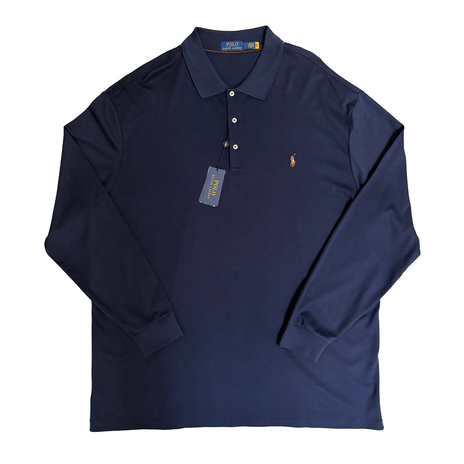 Polo Ralph Lauren Shirt Men's 4XB Long Sleeve Cotton Polo Navy Blue