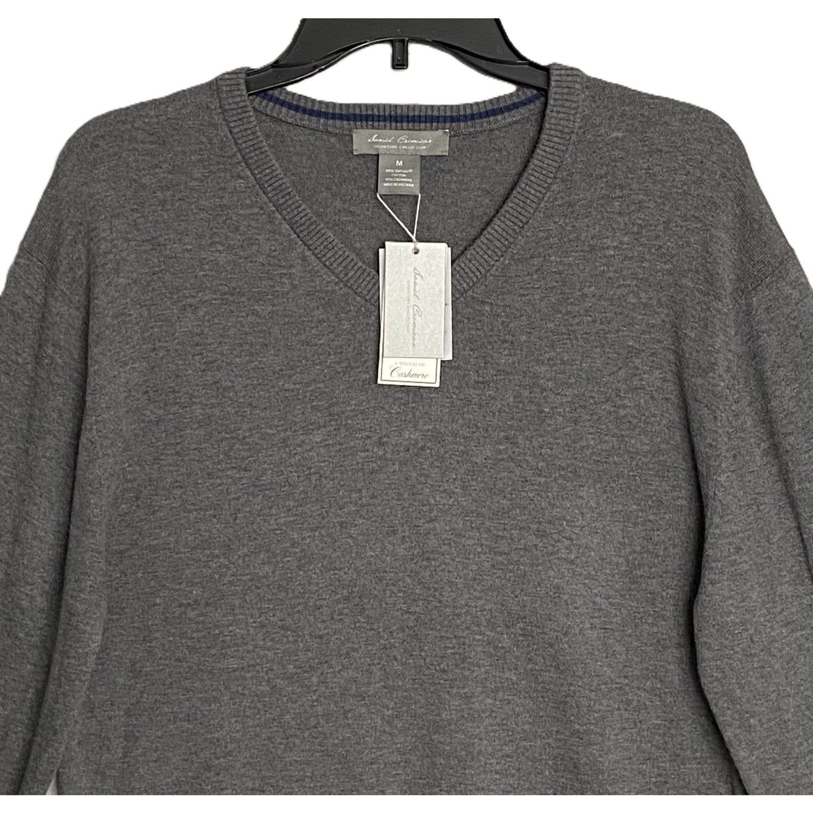 Daniel Cremieux V-Neck Sweater Men's Medium Pima Cotton Cashmere Blend Gray