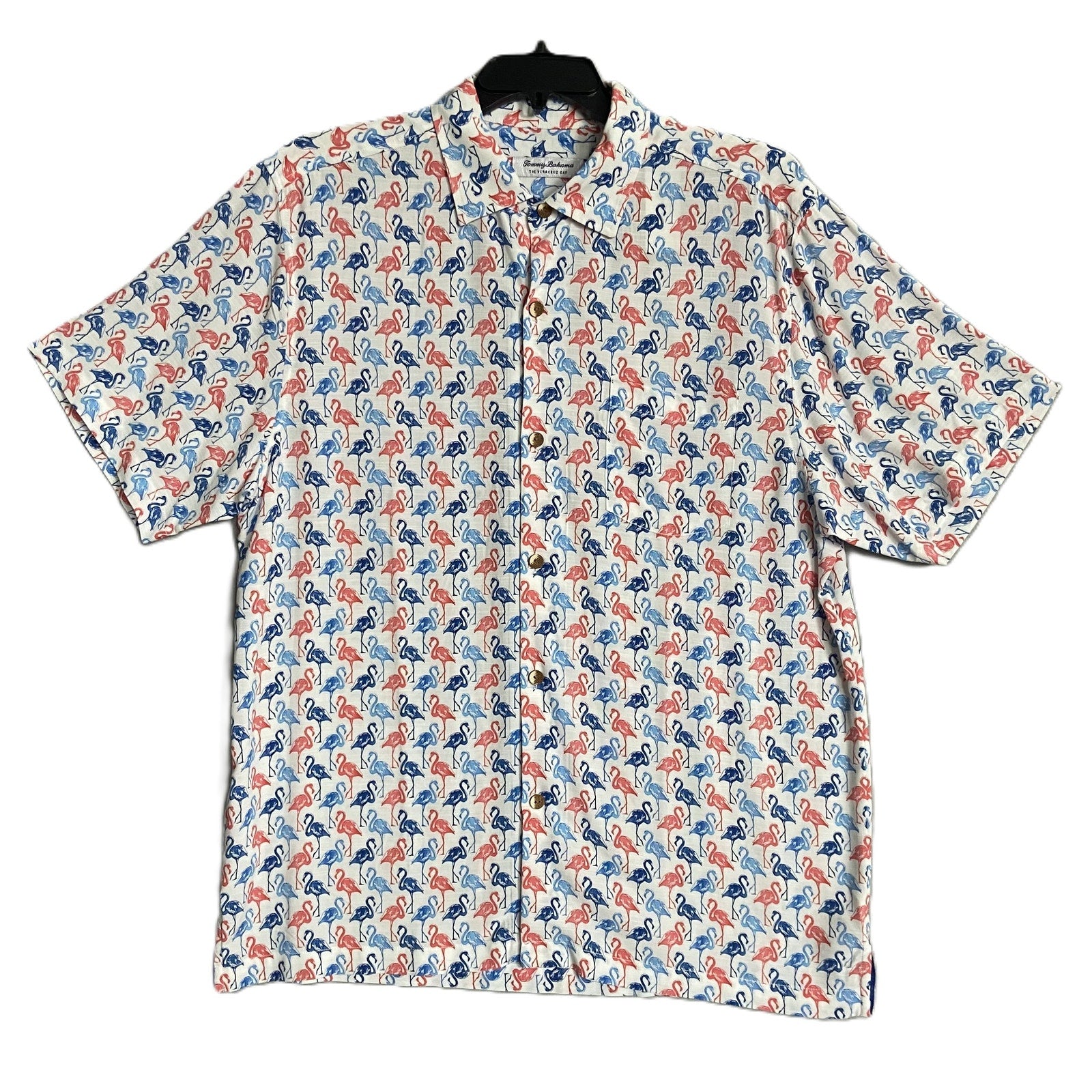 Tommy Bahama Shirt "The Veracruz Cay Flamingo Mingle" Men's Large White