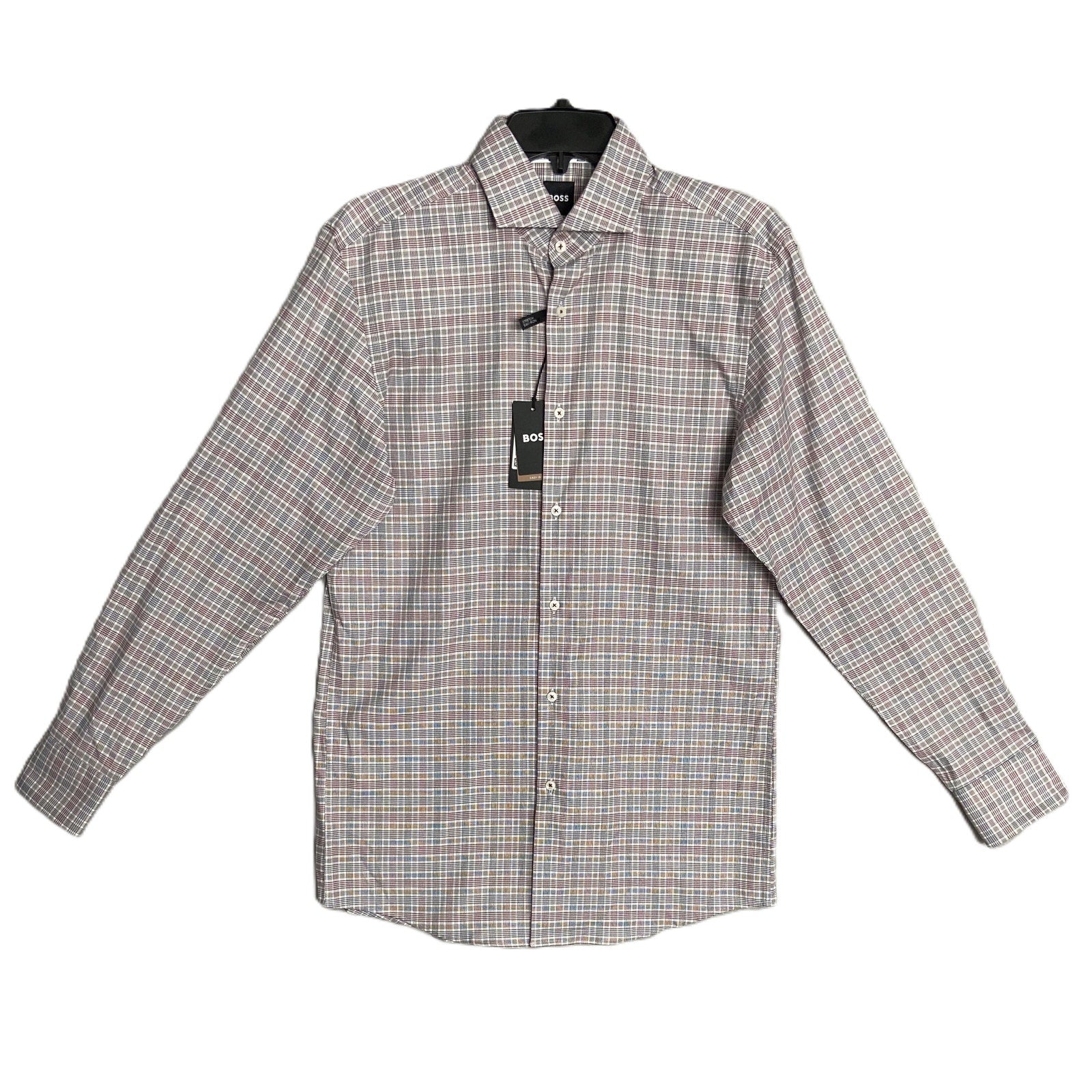 Boss Dress Shirt Men's Small 15-32/33 Sharp Fit Stretch Red & Black Plaid