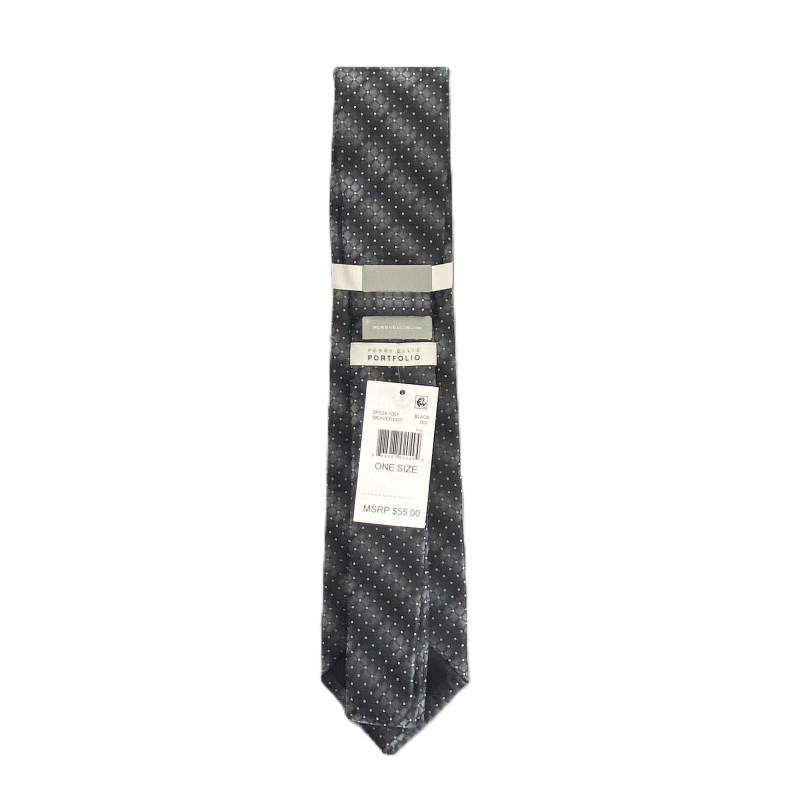 Perry Ellis Portfolio Necktie 3" Black & Gray Weaver Dot Standard Length