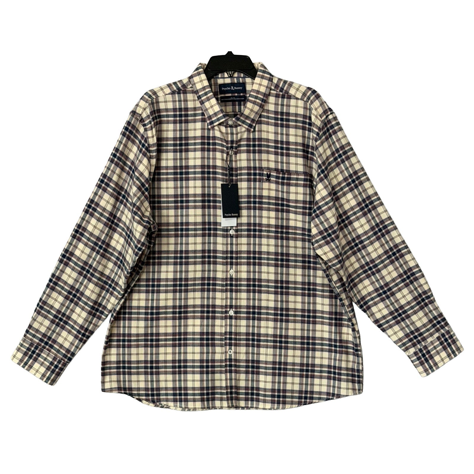Psycho Bunny Flannel Shirt Men's XXL Plaid Long Sleeve Brown Plaid