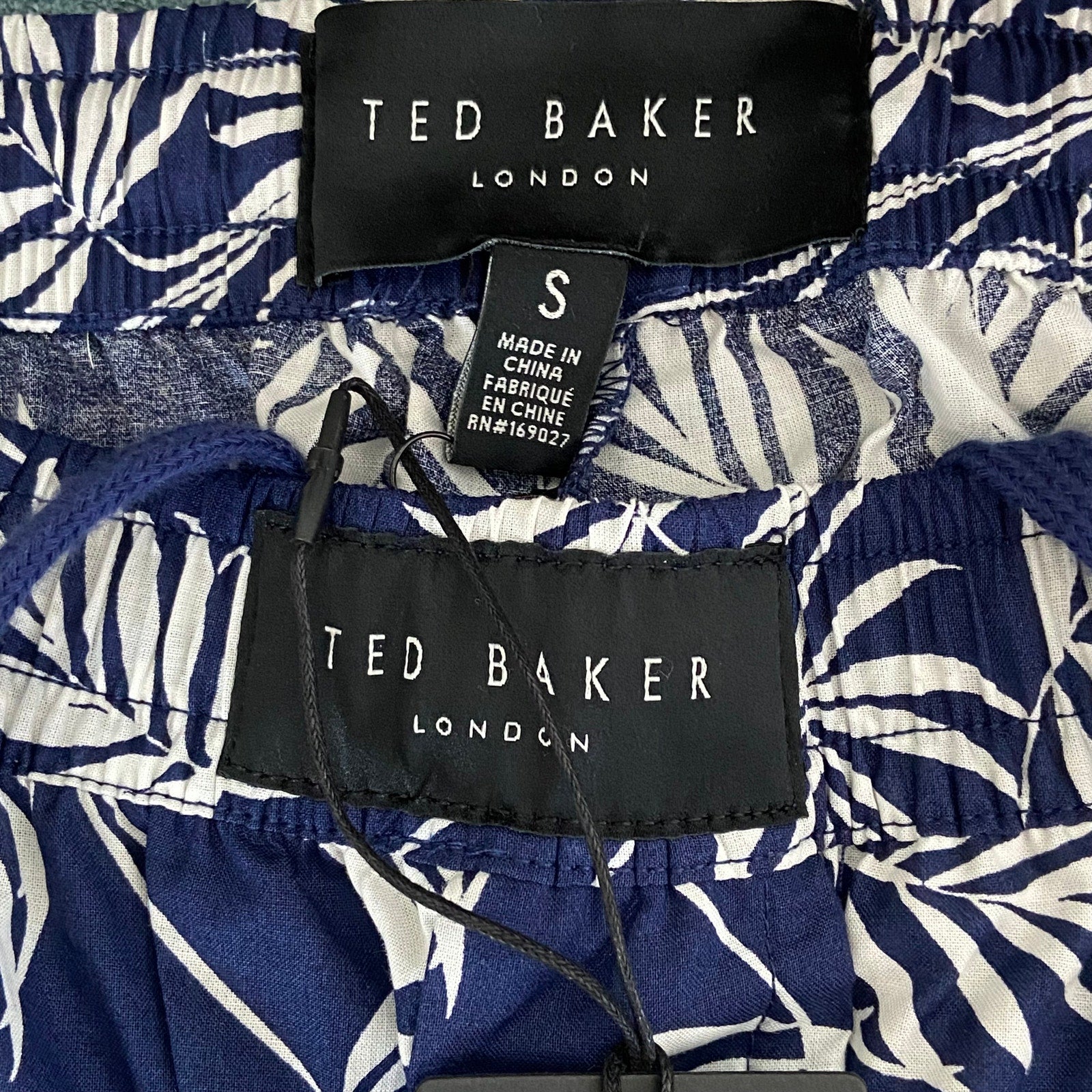 Ted Baker Sleep Pant Men's Small Woven Cotton Drawstring Pockets Blue Floral