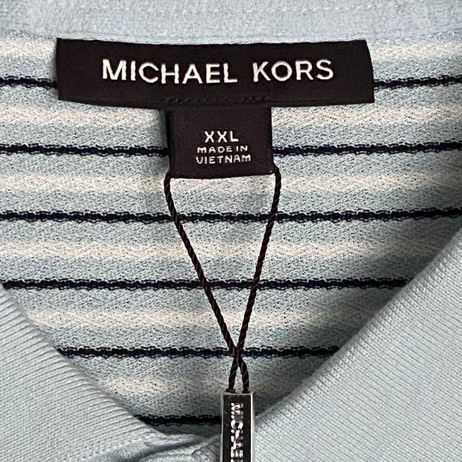 Michael Kors Polo Shirt Men's XXL Short Slv Cotton-Silk Pastel Blue Stripe