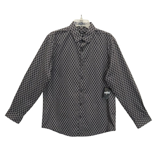 Alfani Dress Shirt Men's Medium Button-Up Cotton Long Sleeve Black Geo Print