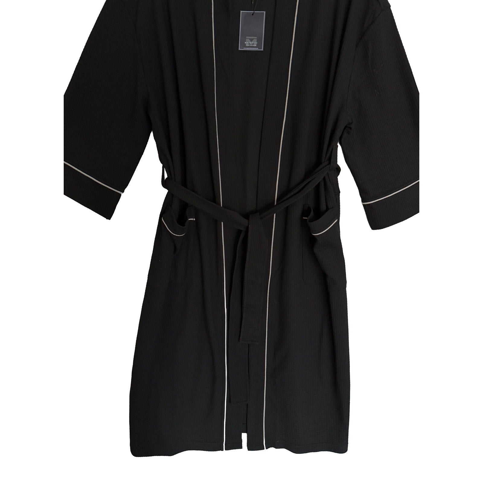 Majestic International Robe Men's Medium/Large Kimono Robe Knit Waffle Black