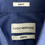 Lucky Brand Men's 15-15.5 34/35 Slim Fit Dress Shirt Blue Geo Print Stretch