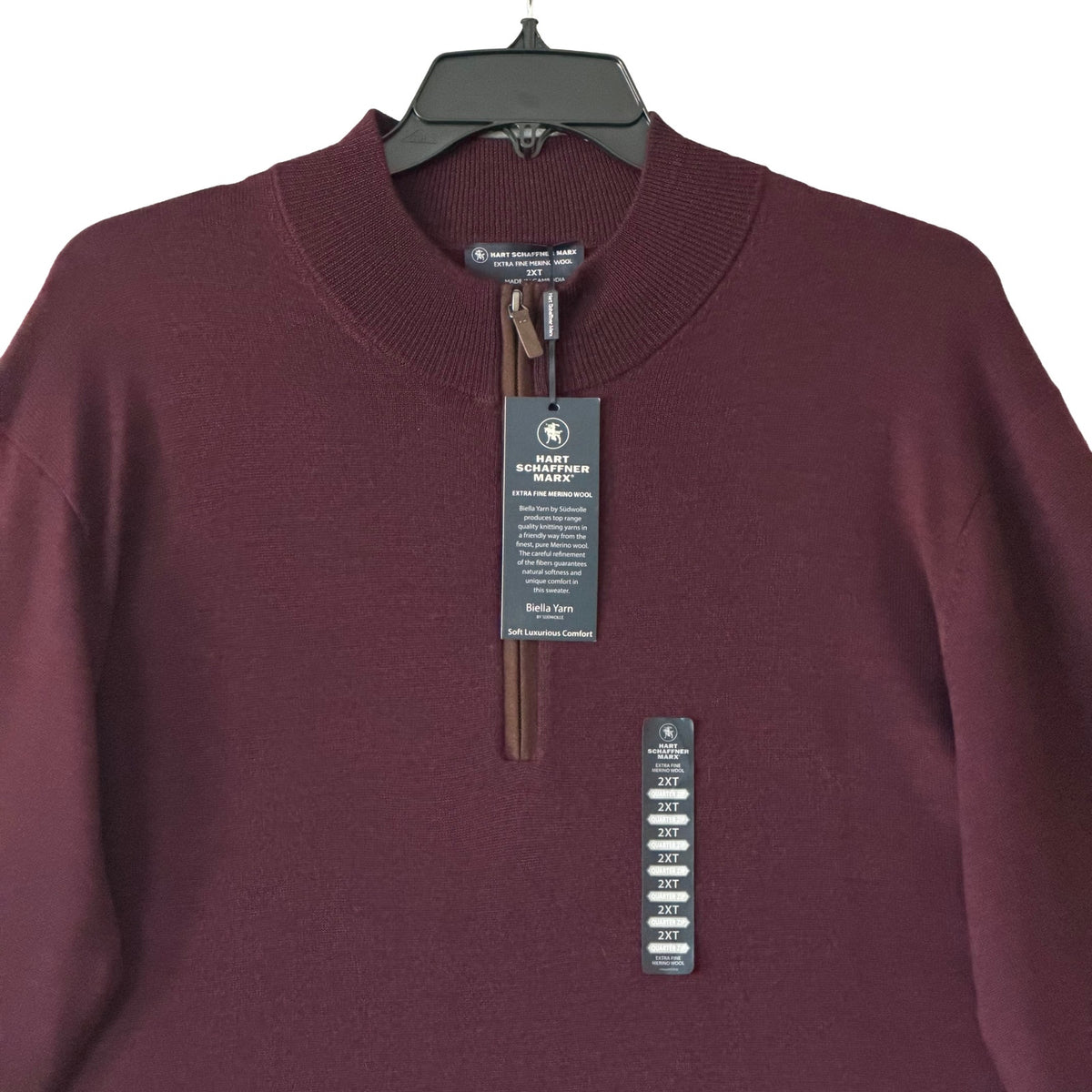 Hart Schaffner Marx Quarter Zip Men's 2XT Big & Tall Merino Wool Merlot Heather