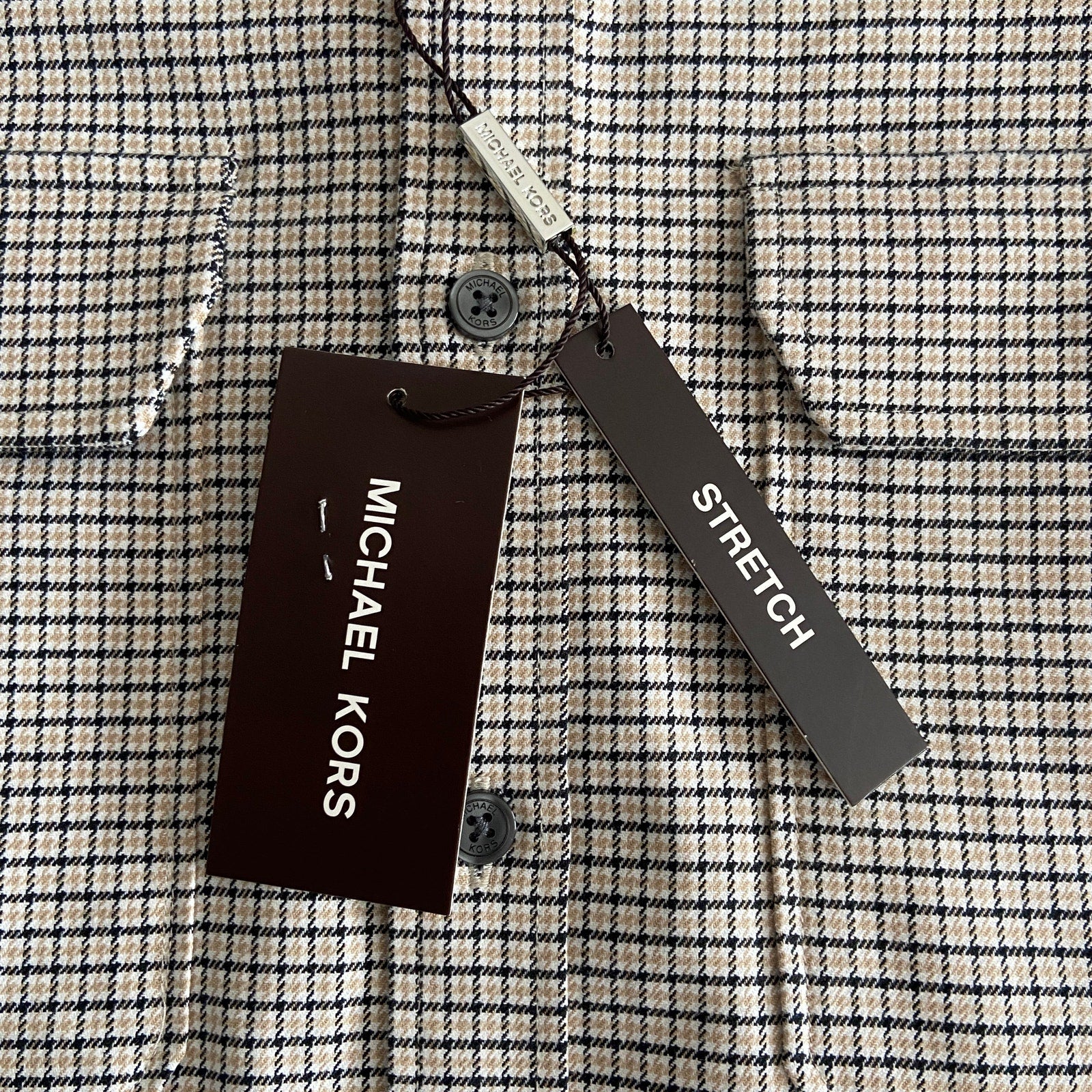Michael Kors Shirt Men's Small Button-Up Shirt Slim Fit Dual Pockets Khaki