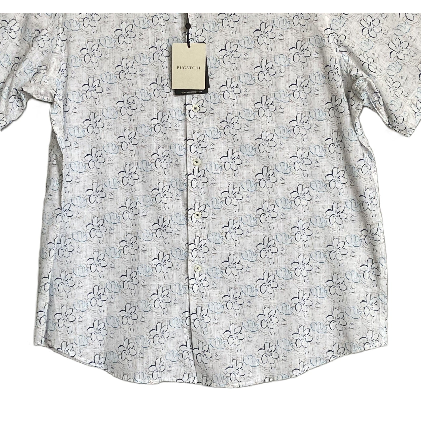 Bugatchi Shirt Men's Large Classic Fit Button-Up Short Sleeve Almond Floral