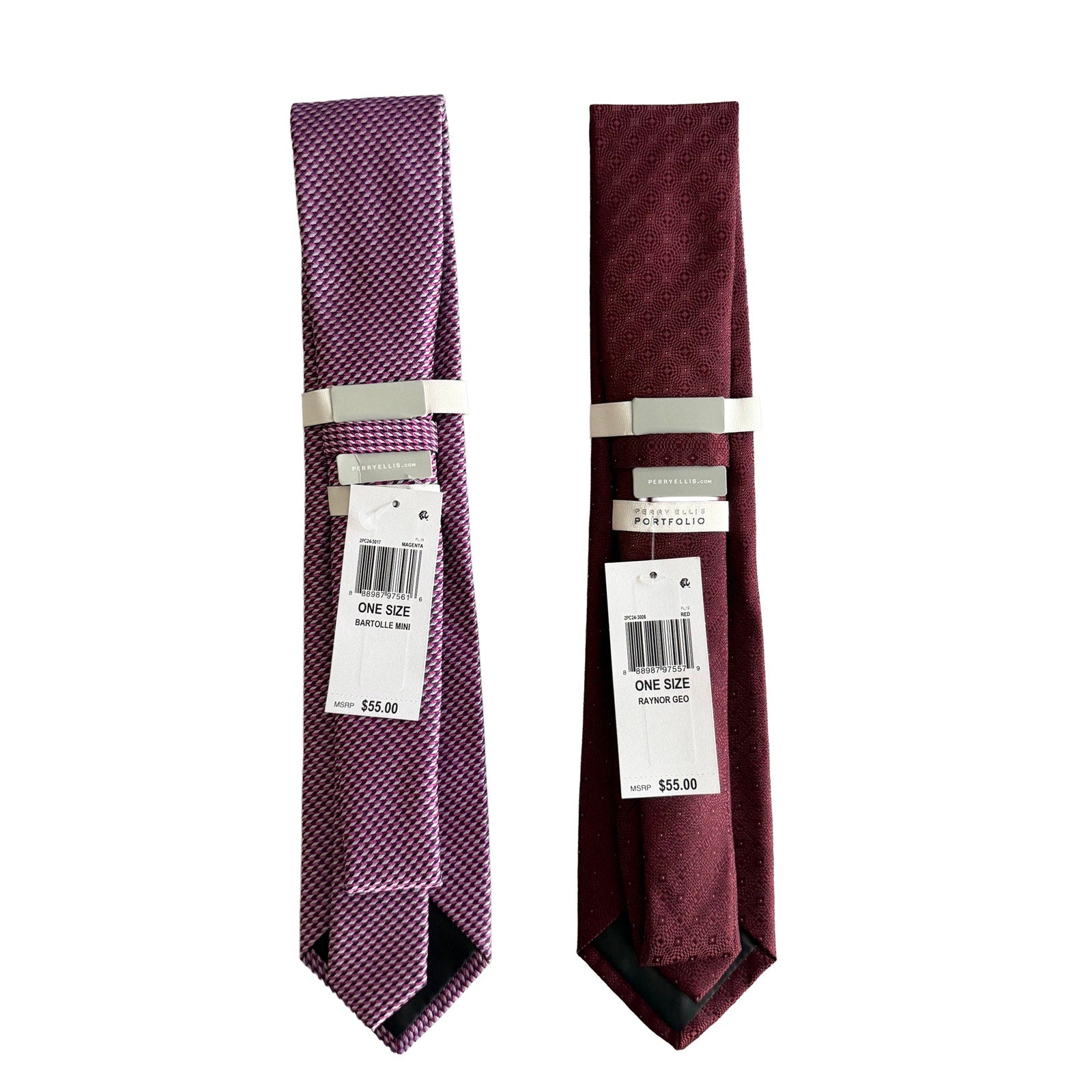 Perry Ellis Portfolio Men's Ties Lot of 2 Magenta Bartolle Mini & Red Raynor Geo