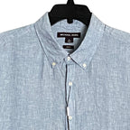 Michael Kors Linen Shirt Men's XL Slim Fit Short Sleeve Blue/White Pinstripe
