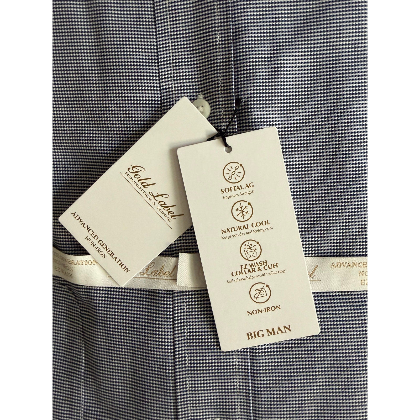 Roundtree & Yorke Shirt Big & Tall Men's 19 34/35 Dress Shirt Navy Blue