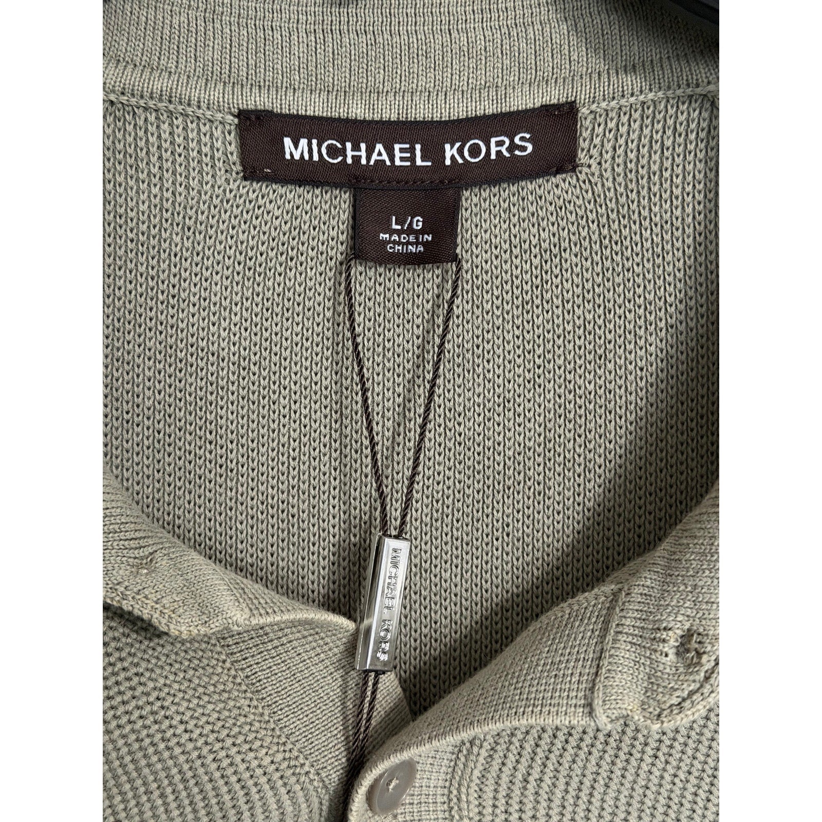 Michael Kors Polo Shirt Men's Large Short Sleeve Knit Cotton Dusty Sage