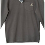 Psycho Bunny Henley T-Shirt Men's Medium Long Sleeve Chest Pocket Dark Gray