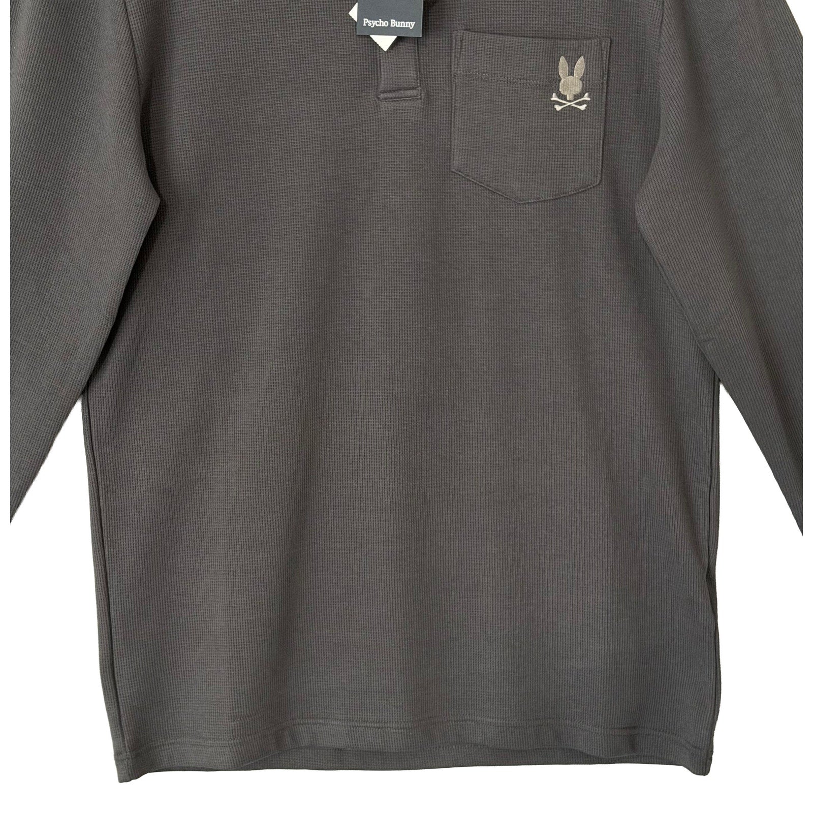 Psycho Bunny Henley T-Shirt Men's Medium Long Sleeve Chest Pocket Dark Gray