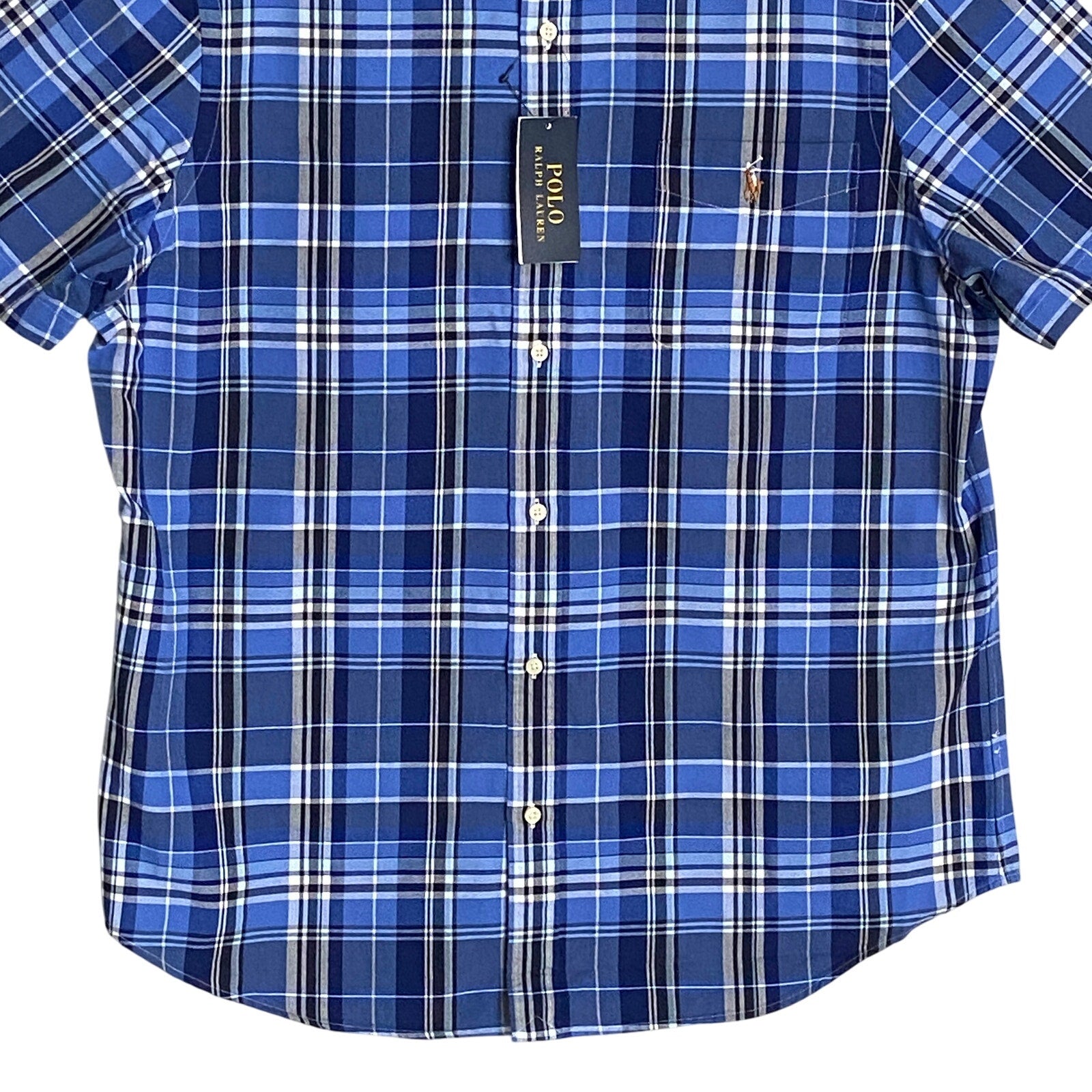 Polo Ralph Lauren Shirt Men's Medium Classic Fit Button-Down Blue Plaid