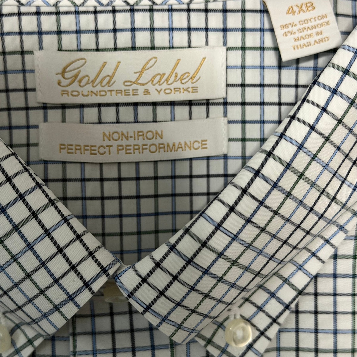 Roundtree & Yorke Performance Dress Shirt Men's 4XB LS Big & Tall White Check