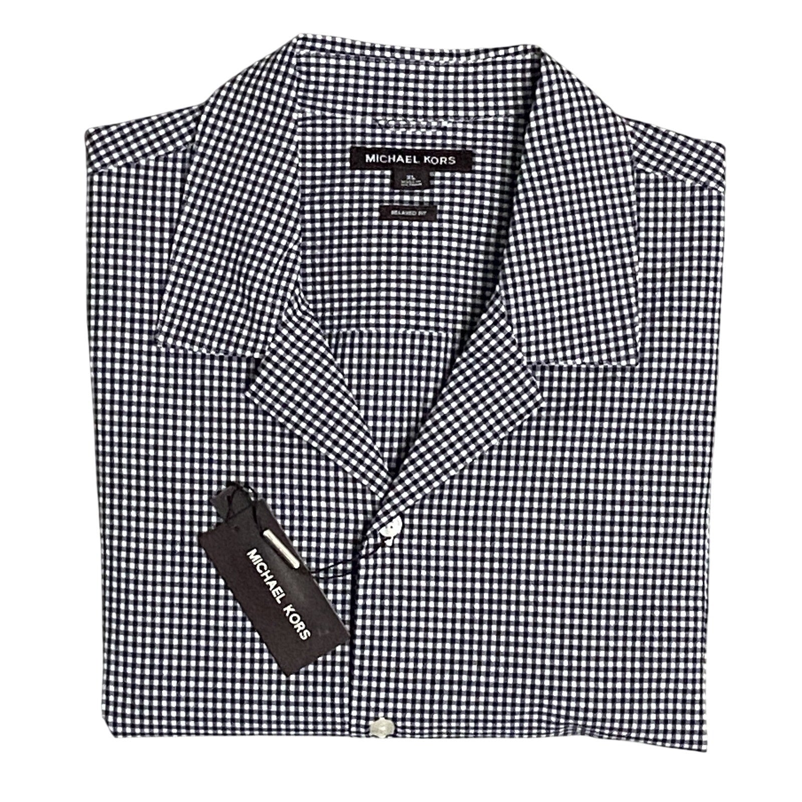 Michael Kors Shirt Men's XL Casual Short Sleeve Shirt Black & White Gingham